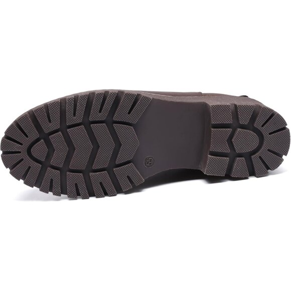 Womens Brown Faux Leather Low Wedge Heel Slip On Chunky Platform Ankle Boots - Picture 5 of 7